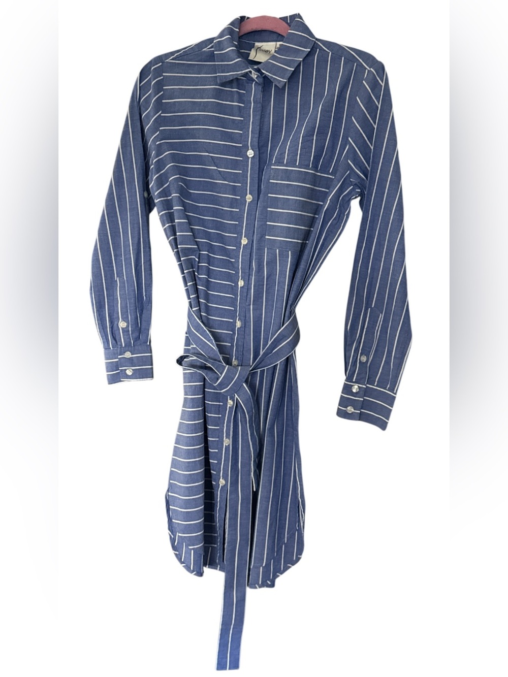 Finley blue and white striped shirt dress Sz S